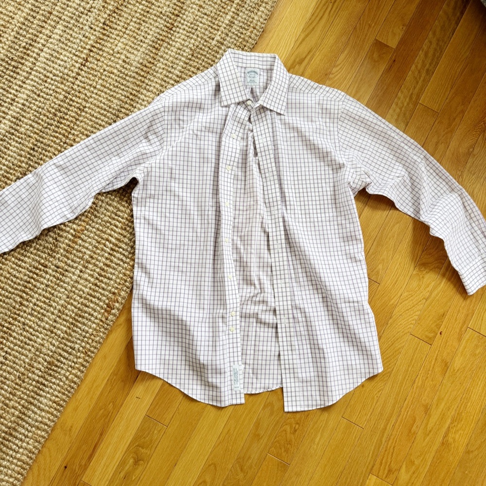 Brooks Brothers White and purple Checkered Shirt Sz 15.5 - 32
